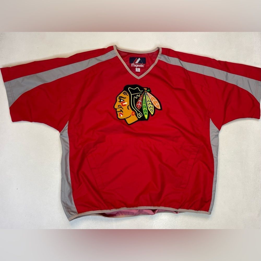 Majestic Red and Gray Chicago Blackhawks Pullover Shirt Jacket